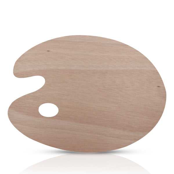 Groot houten schilderspalet van licht hout met een duimgat en een uitsparing voor de arm